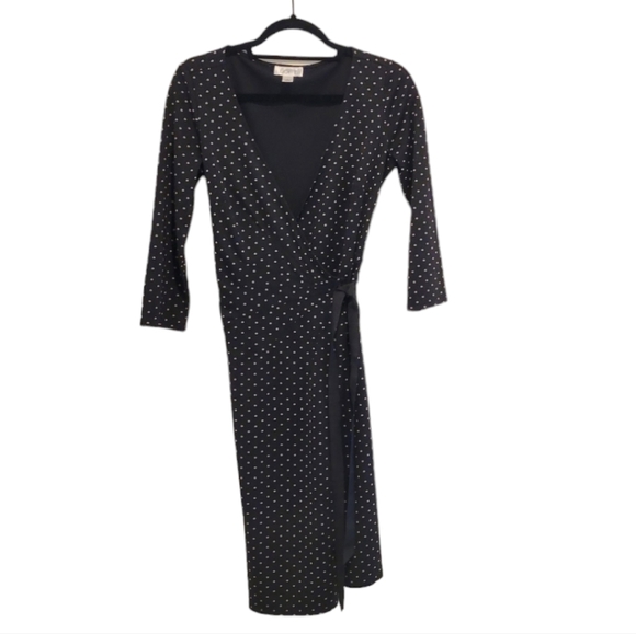 LOFT Dresses & Skirts - Ann Taylor Loft Black Tan Polka Dot A-Line Fit & Flare Midi Wrap Long Dress 4